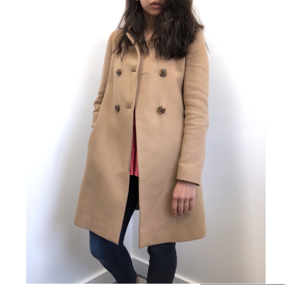 Massimo Dutti Tan Wool Double Breast Peacoat XS